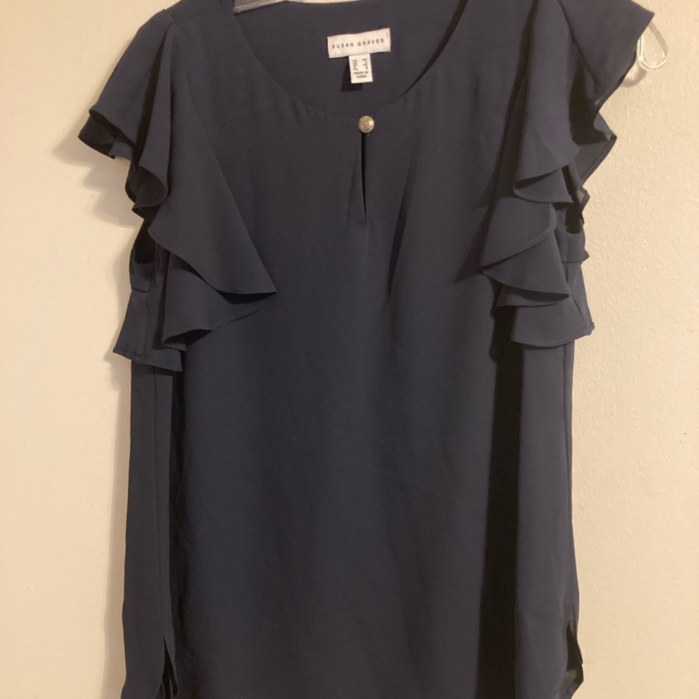 susan graver woven layered ruffle sleeve top